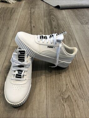 Puma White Low-Top Platform Sneakers with Black Logo Details